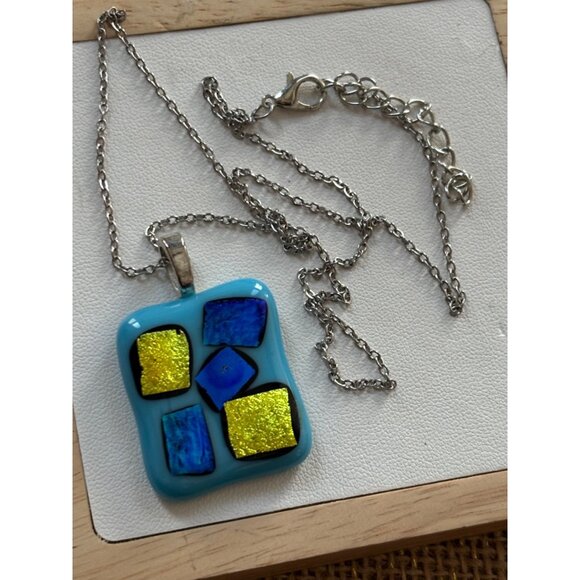 Colorful Dichroic Glass Pendant Necklace With Silver Chain - Picture 1 of 12